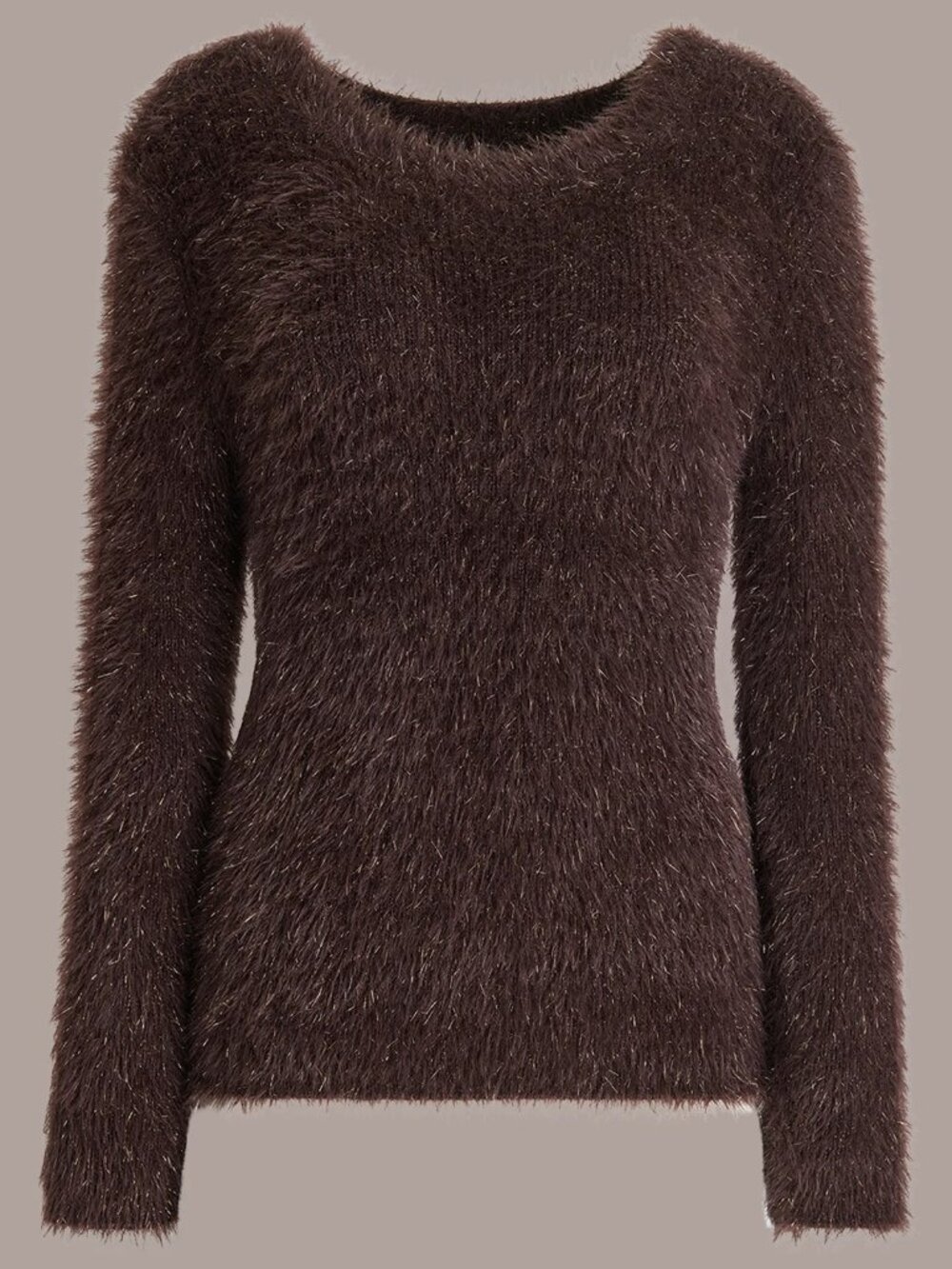 NWOT Donna Kara Metallic Eyelash Sweater in Chocolate Plum